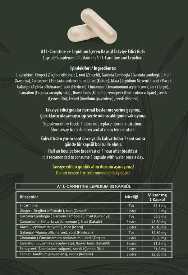 HHS A1 L-Carnitine Lepidium - 30 capsules - 1 month - Herbal