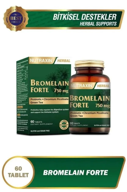 Bromelain Forte 750 mg 60 Tablets Chrome Green Tea Probiotic